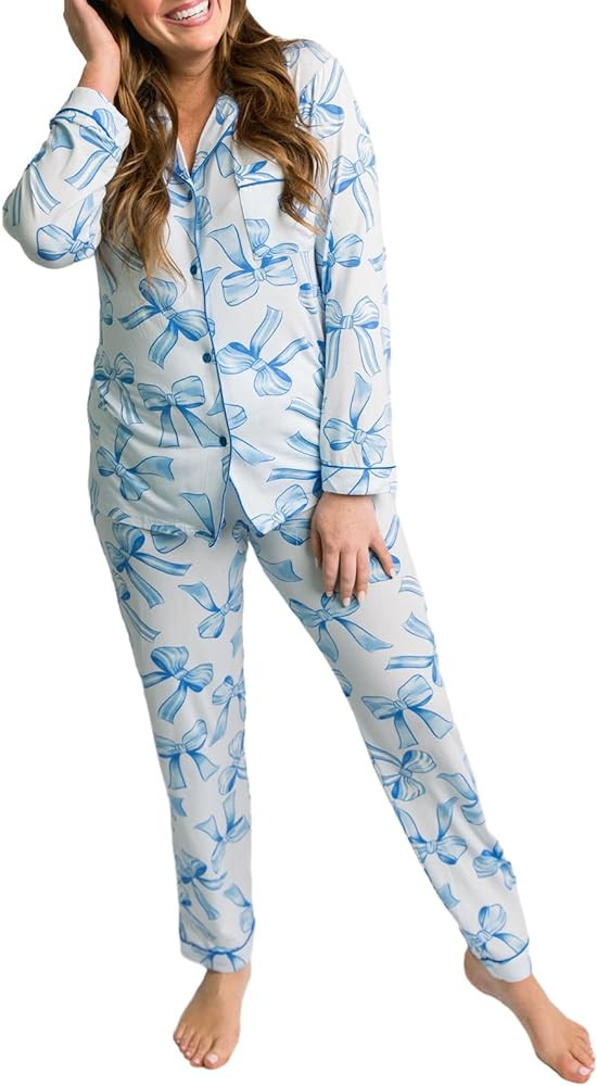 Tsultryofs Women Y2k Bow Pajama Set Two Piece Button Down Pj Outfits Cute Long Sleeve Shirt and P... | Amazon (US)