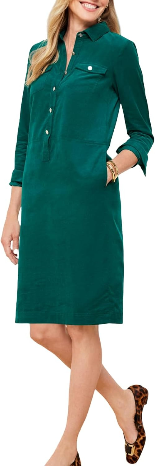 LifeShe Corduroy Dress for Women Long Sleeve Shift Dress Button Down V Neck Midi Dress | Amazon (US)