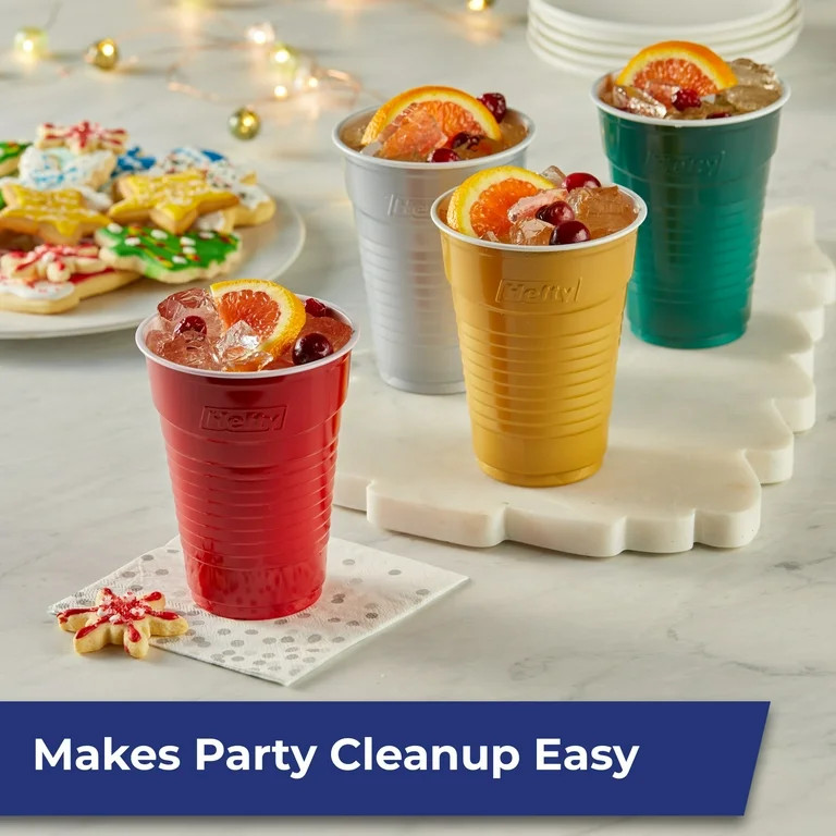 Hefty Party On Disposable Plastic Party Cups, Holiday Assorted Colors, 16 oz., 100 Count | Walmart (US)