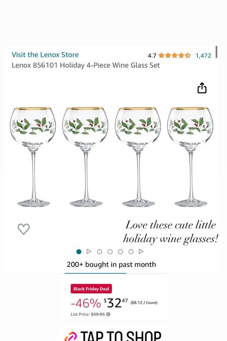 Set of 4 Lenox holiday wine glasses! So cute and affordable. A nice little gift for a festive person! 

#LTKfindsunder50 #LTKHoliday #LTKCyberWeek