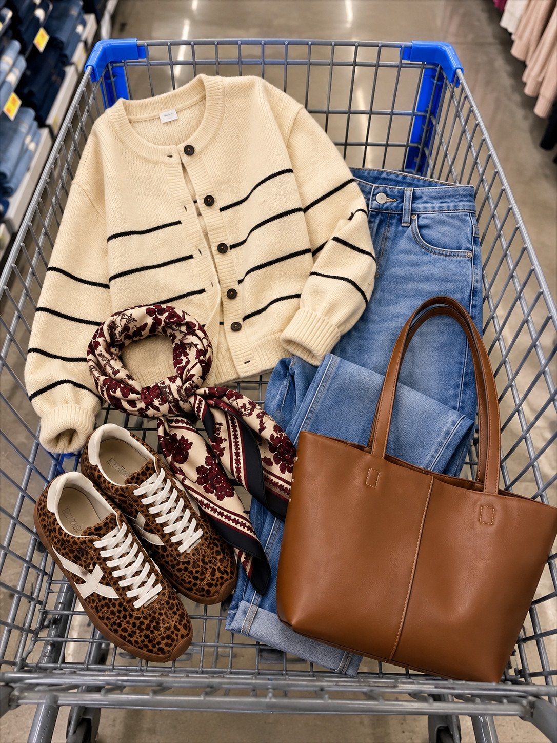 Walmart fall outfit finds 🤎🍂 Stripes, denim, leopard, and the cutest accessories all in one cart. 🛒✨ 

 #LTKdayinmylife #LTKgrwm #LTKootd