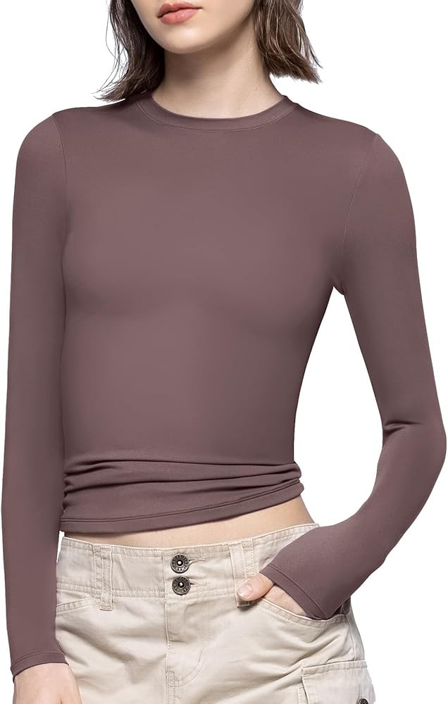 PUMIEY Women's Long Sleeve T Shirts Crew Neck Slim Fit Tops Sexy Basic Tee Smoke Cloud Pro Collec... | Amazon (US)