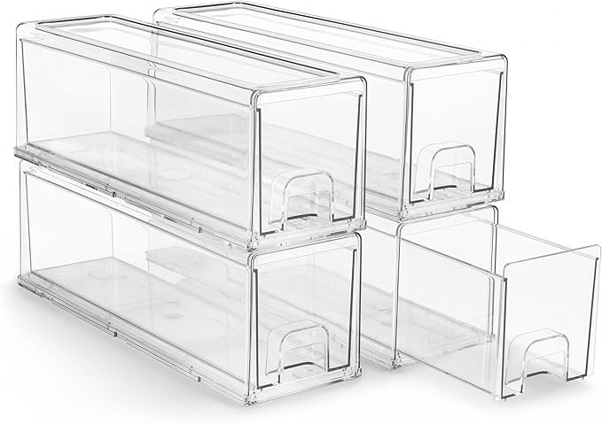 Sorbus Small Clear Stackable Storage Drawers – 4-Pack Plastic Organizer Bins with Handles – S... | Amazon (US)