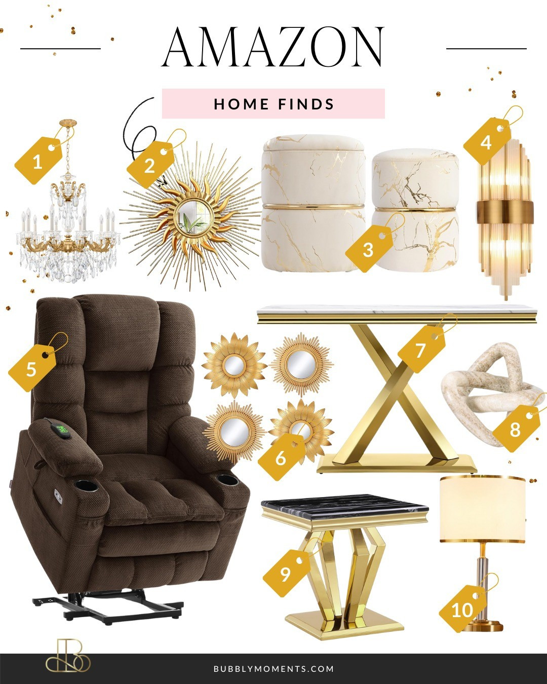 ✨ Luxurious Amazon Finds! ✨ Create a high-end look on a budget with these golden and glam decor pieces that add instant sophistication to any room! 🌟 From sparkling chandeliers to bold accent tables, every piece here will make your home shine. Perfect for a glam makeover or a touch of luxury. Tap to shop these affordable luxe finds! 💛 #GlamDecor #LuxuryHome #GoldHomeDecor #ChicLiving #AmazonDecor #HomeMakeover #InteriorGoals #ElegantDecor #BudgetFriendlyHome #AmazonFinds #StatementPieces #LTKhome #LTKsale #LTKhomefinds #LTKstyletip

#LTKHome #LTKStyleTip #LTKFamily