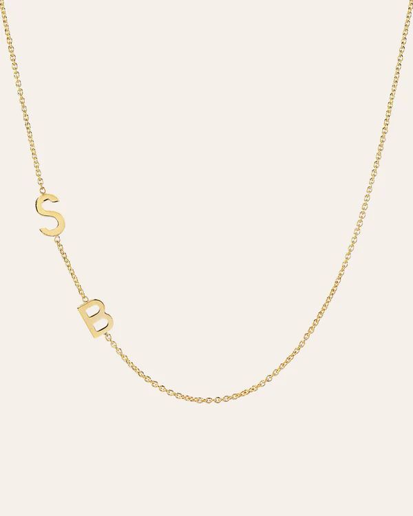 14k Gold Asymmetrical Multiple Initials Necklace | Zoe Lev Jewelry