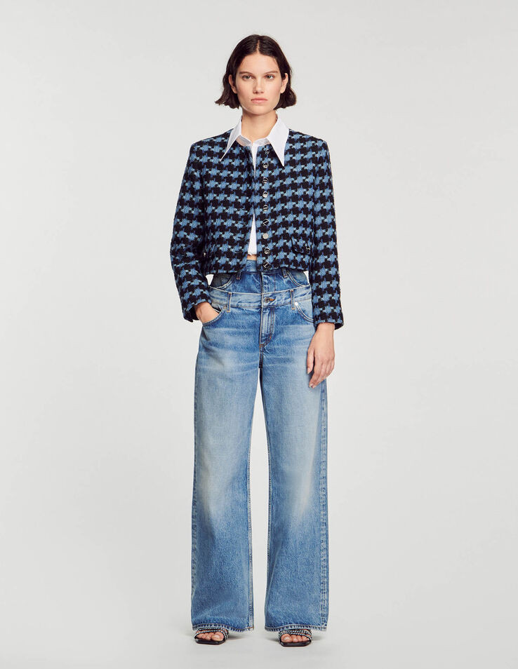 Cropped houndstooth tweed jacket | Sandro-Paris US