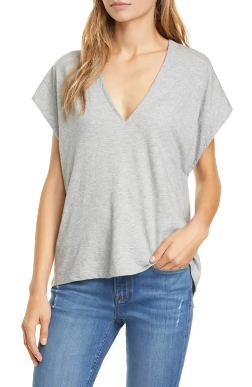 FRAME Le Mid Rise V-Neck T-Shirt in Gris Heather at Nordstrom, Size Medium | Nordstrom