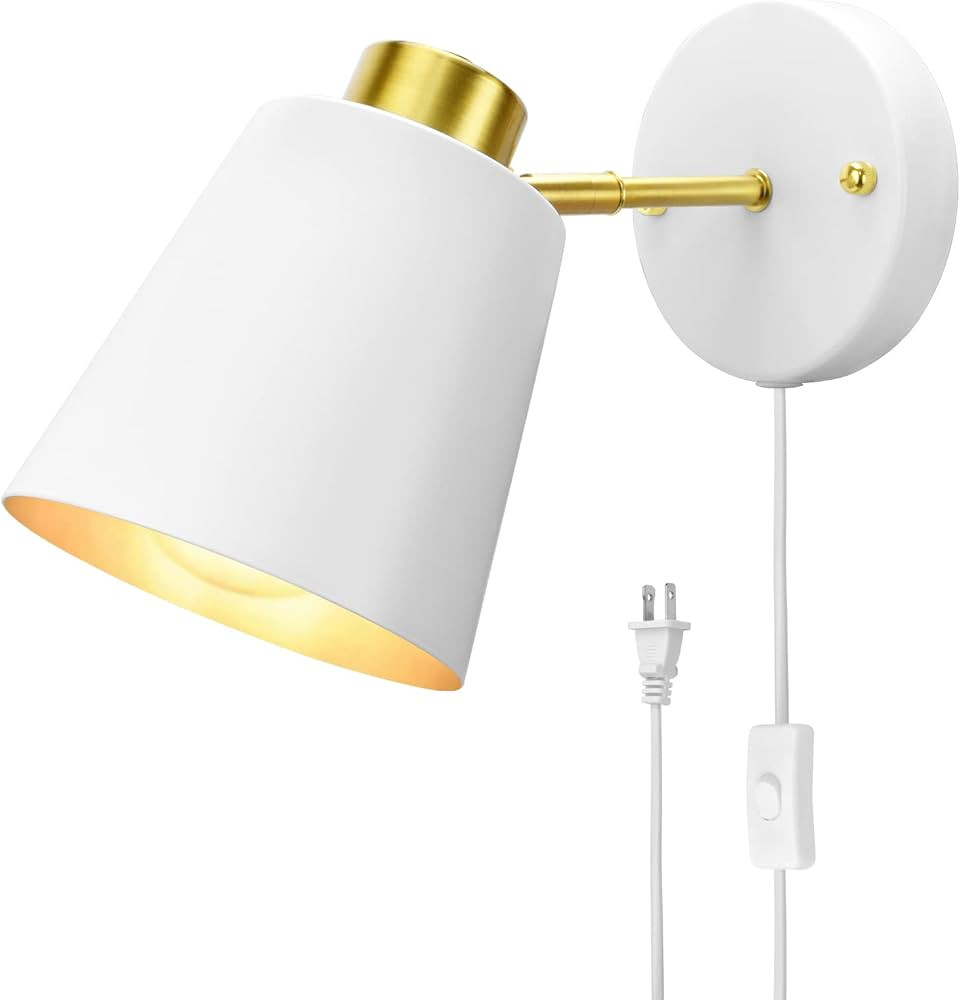 Plug in Wall Sconces, Swing Arm Wall Lamp with On/Off Switch Metal White Vintage Industrial Wall ... | Amazon (US)