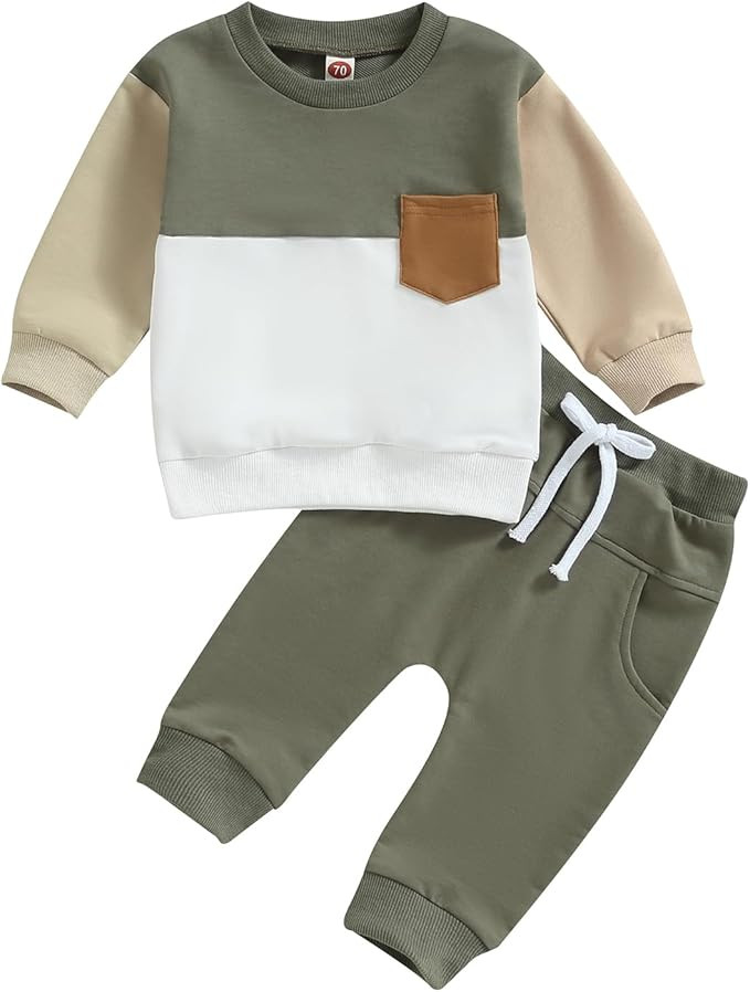 Rarjuiey Toddler Baby Boy Clothes Color Block Pullover Sweatshirt Top Elastic Waist Pockets Jogge... | Amazon (US)