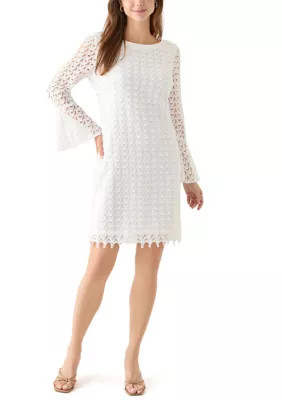 Perceptions Women's Long Sleeve Crew Neck Solid Lace Sheath Dress, White, 8 | Belk
