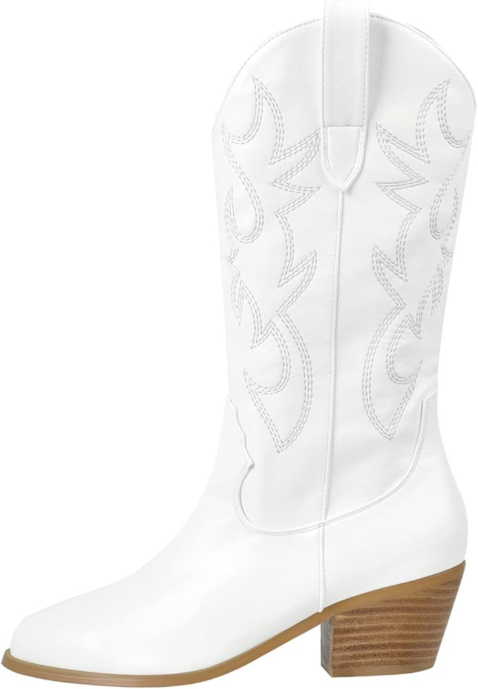 MissHeel Women's Mid-calf Cowgirl Boots Embroidered | Amazon (UK)