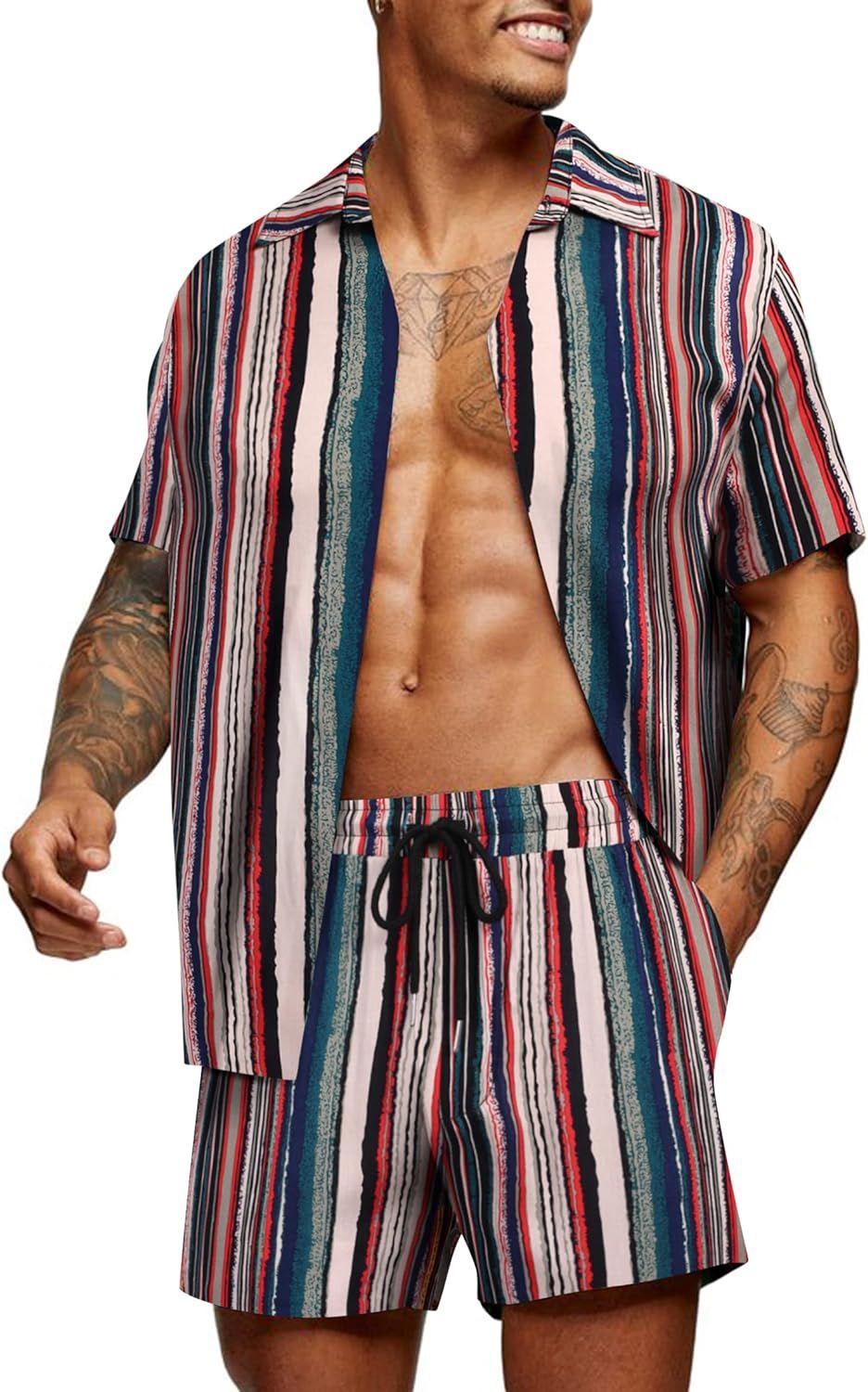 COOFANDY Men's Hawaiian Matching Set Summer Beach 2 Piece Outfits Flower Shirts and Shorts | Amazon (US)