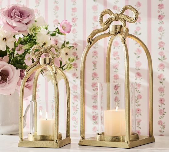 LoveShackFancy Gold Bow Figural Lantern | Pottery Barn (US)