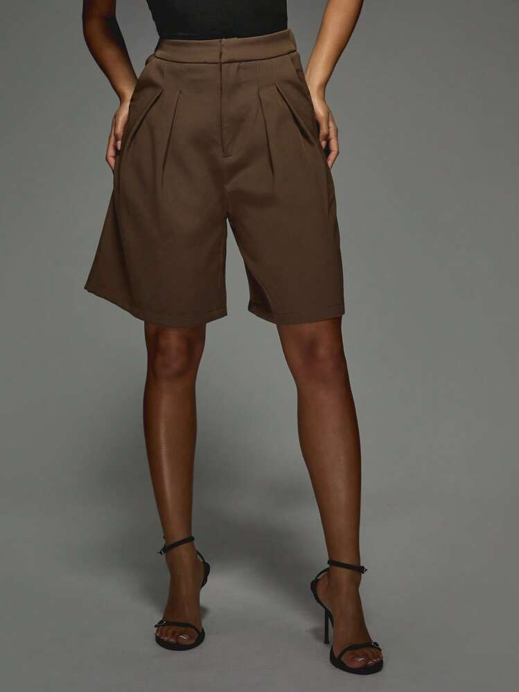 MISSGUIDED Tailored Pleated Bermuda Shorts High Waisted Culottes Wide Leg Office Wear Professional Business Casual Knee Length Flowing Trousers | SHEIN