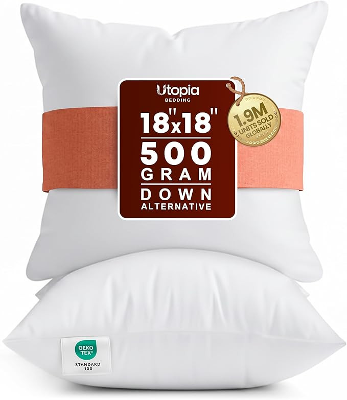 Utopia Bedding 18x18 Pillow Inserts, Set of 2, White – Indoor Decorative Throw Pillows for Bed,... | Amazon (US)