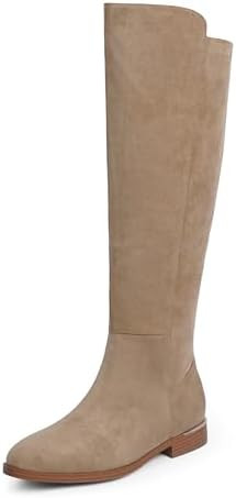 Rounded Toe Flat Stretchy Dress Knee High Boots Side Zipper | Suede Elastic Fall Winter Boots, Lo... | Amazon (US)