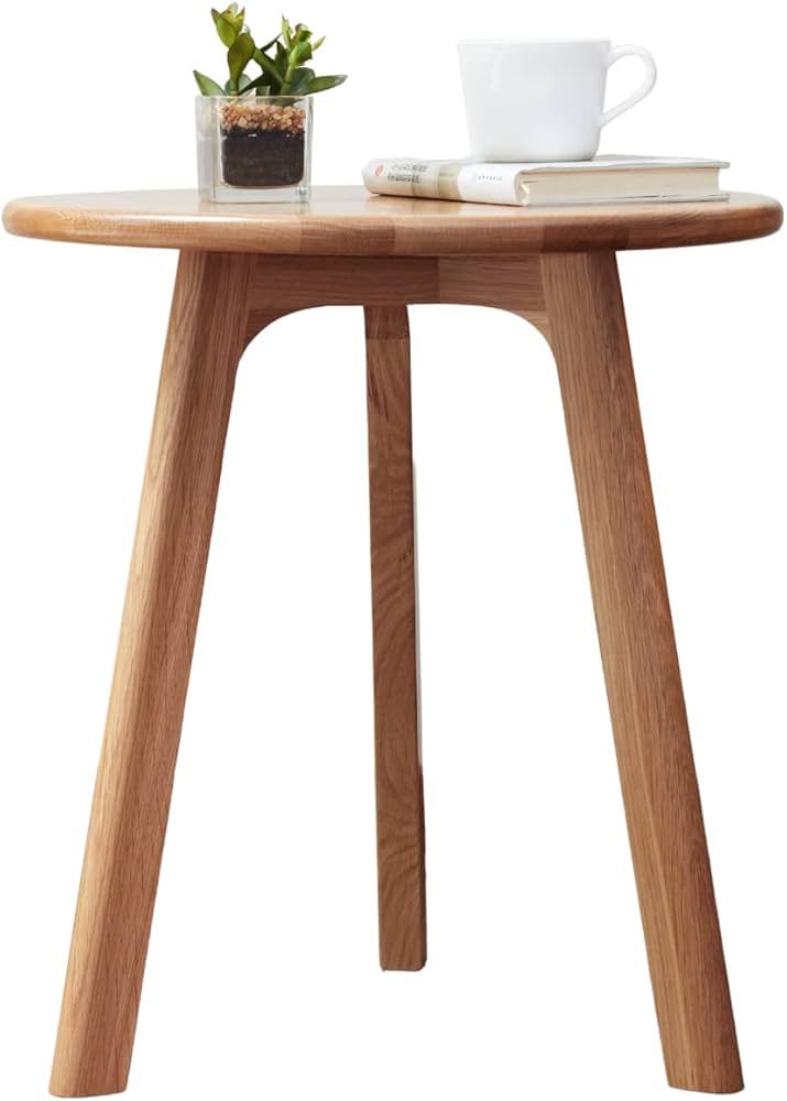 Hymus 100% Solid Oak Small Side Table - Stylish Design Round End Table with 3 Legs Pillars for Li... | Amazon (US)