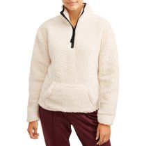 No Boundaries Juniors' Quarter-Zip Sherpa Pullover Sweater | Walmart (US)