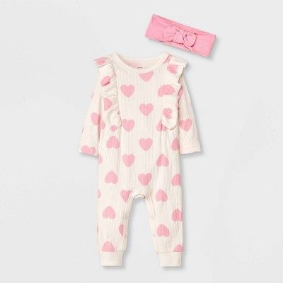 Baby Girls' Heart Ribbed Romper - Cat & Jack™ Cream | Target