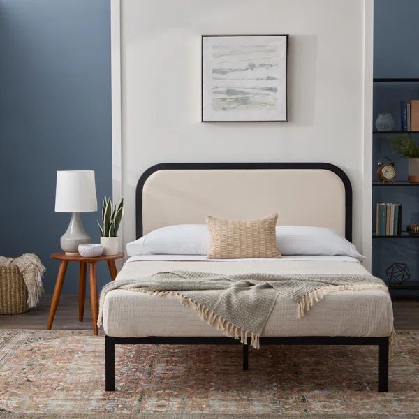 Metal Bed Frame with Rounded Upholstered Headboard | Wayfair Professional