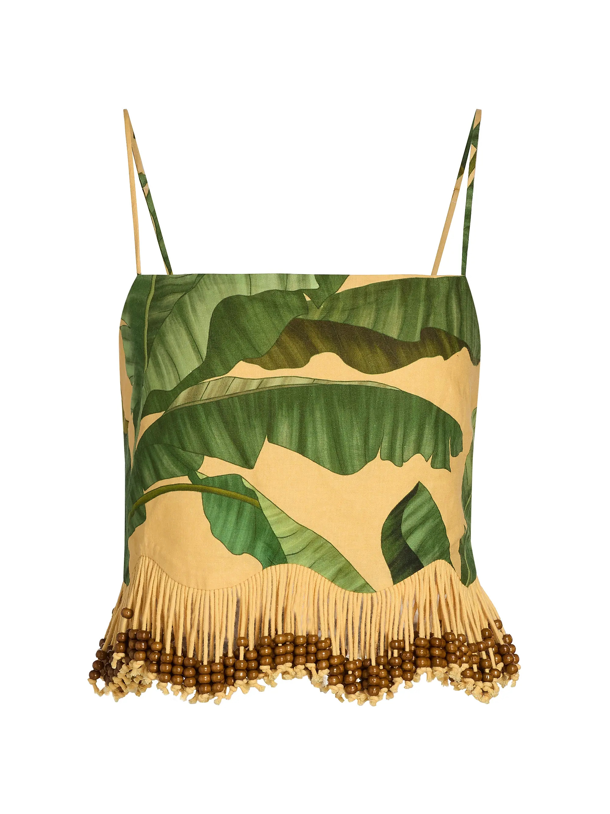 Beaded Fringed Linen-Blend Top | Saks Fifth Avenue