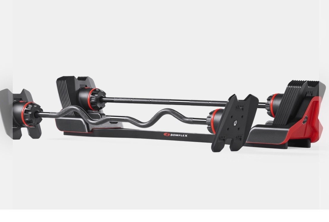 Bowflex adjustable barbell with curl bar 