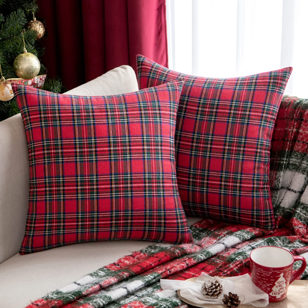 EMEMA Christmas Red Tartan Plaid Throw Pillow Covers 20x20 Inch Decorative Scottish Farmhouse Ret... | Amazon (US)