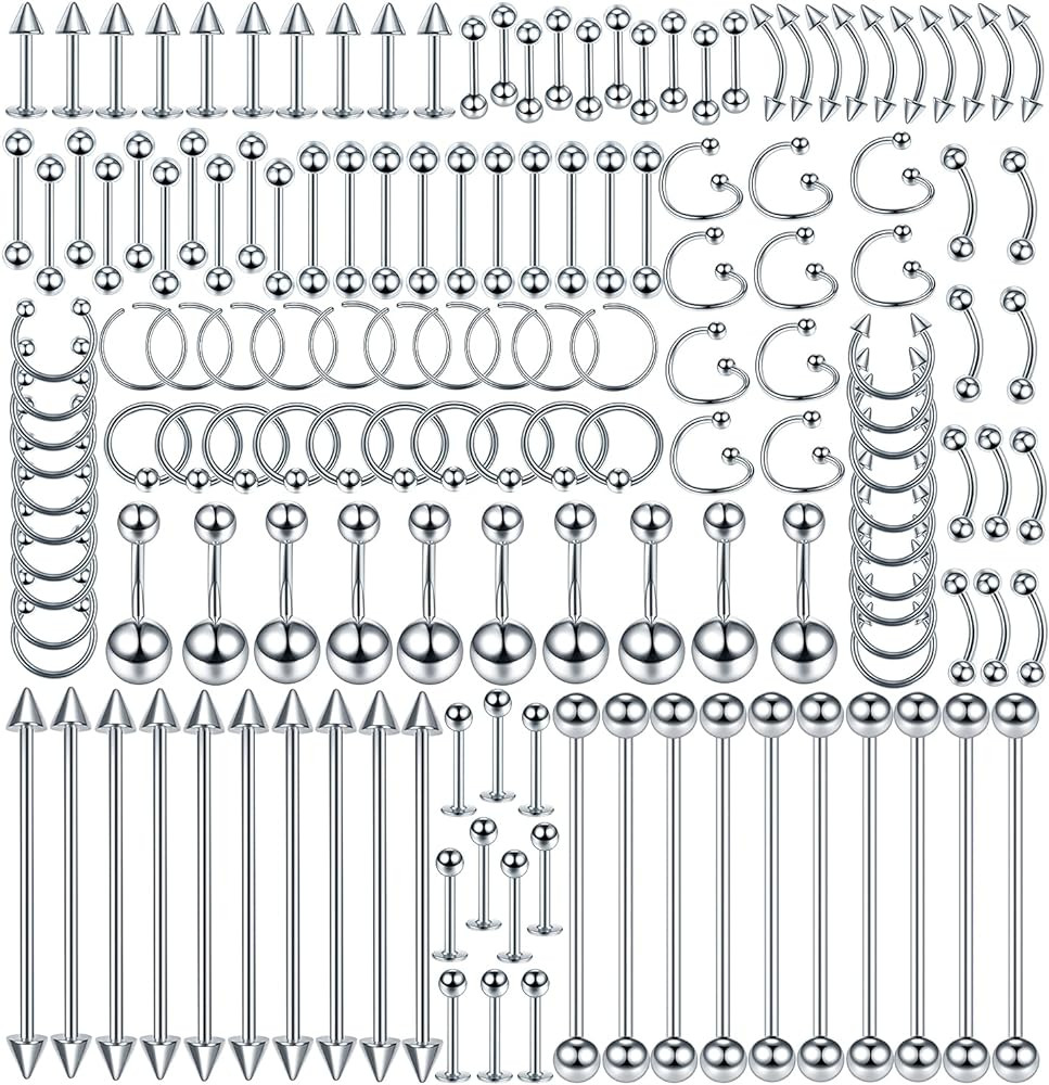 Xpircn 150PCS Piercing Kit Jewelry Stainless Steel Lip Nose Tongue Tragus Cartilage Daith Eeybrow... | Amazon (US)