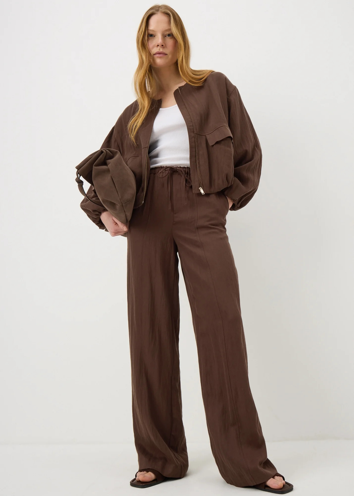 Chocolate Brown Lyocell Wide Leg Co Ord Trousers - Size 14 29 leg | Matalan UK | Matalan (UK)