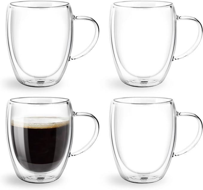Glass Coffee Mugs 350ml, Top-spring 12oz Clear Glass Coffee Cups with Handles - Set of 4 Double W... | Amazon (CA)