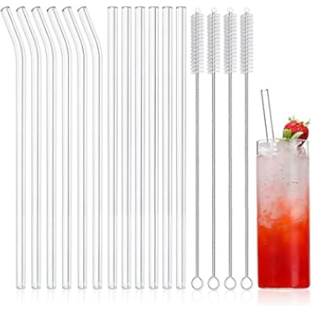 HeykirHome 6-Pack Reusable Glass Straw-Transparent,Size 8''x10 MM,Including 3 Straight and 3 Bent wi | Amazon (US)