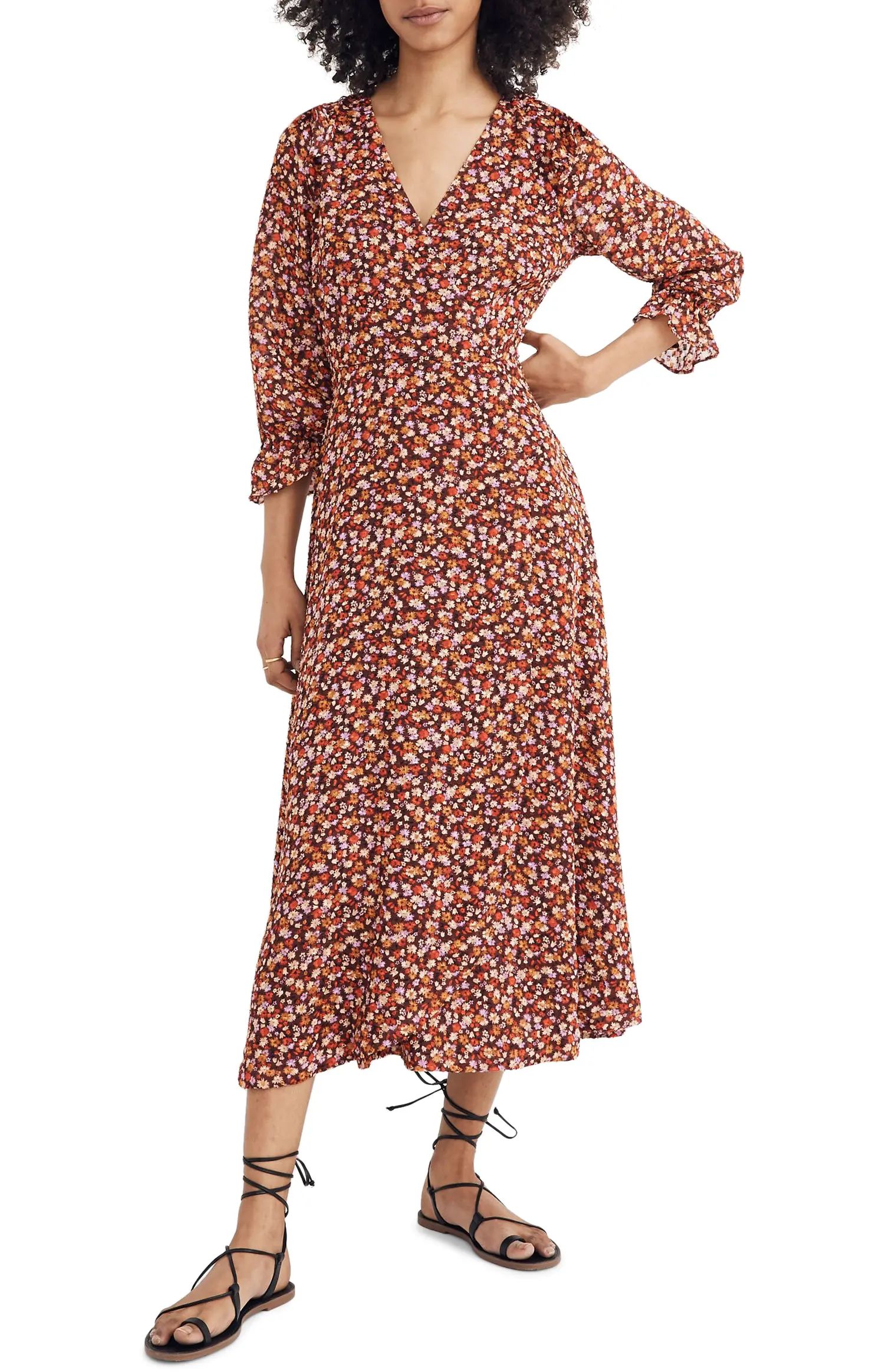 Ruffle Sleeve Crossover Midi Dress | Nordstrom