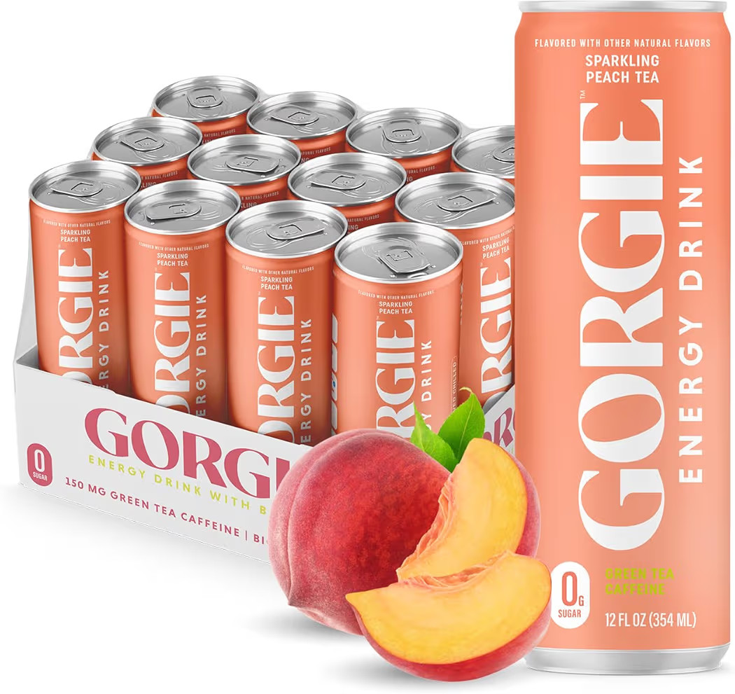 GORGIE Sugar Free Natural Energy Drinks, Peach (12 Pack) - Healthy Energy Drinks - Natural Coffee... | Amazon (US)