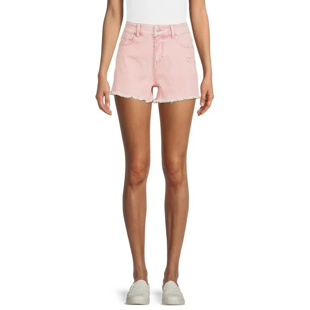 Time and Tru Women's High Rise Frayed Hem Denim Short - Walmart.com | Walmart (US)
