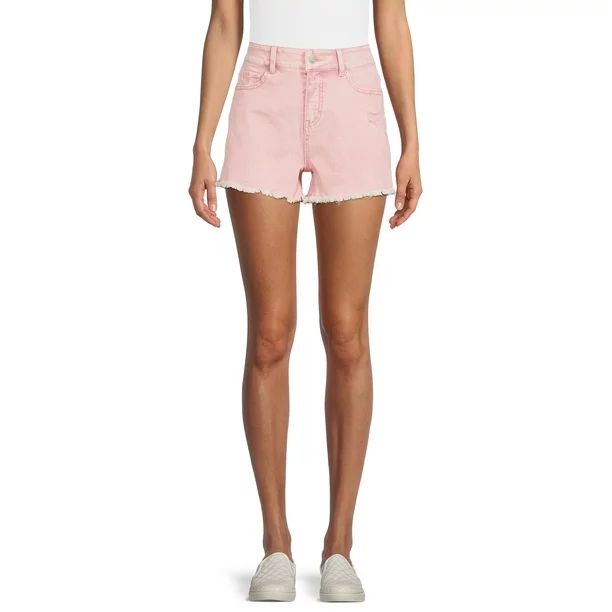 Time and Tru Women's High Rise Frayed Hem Denim Short | Walmart (US)