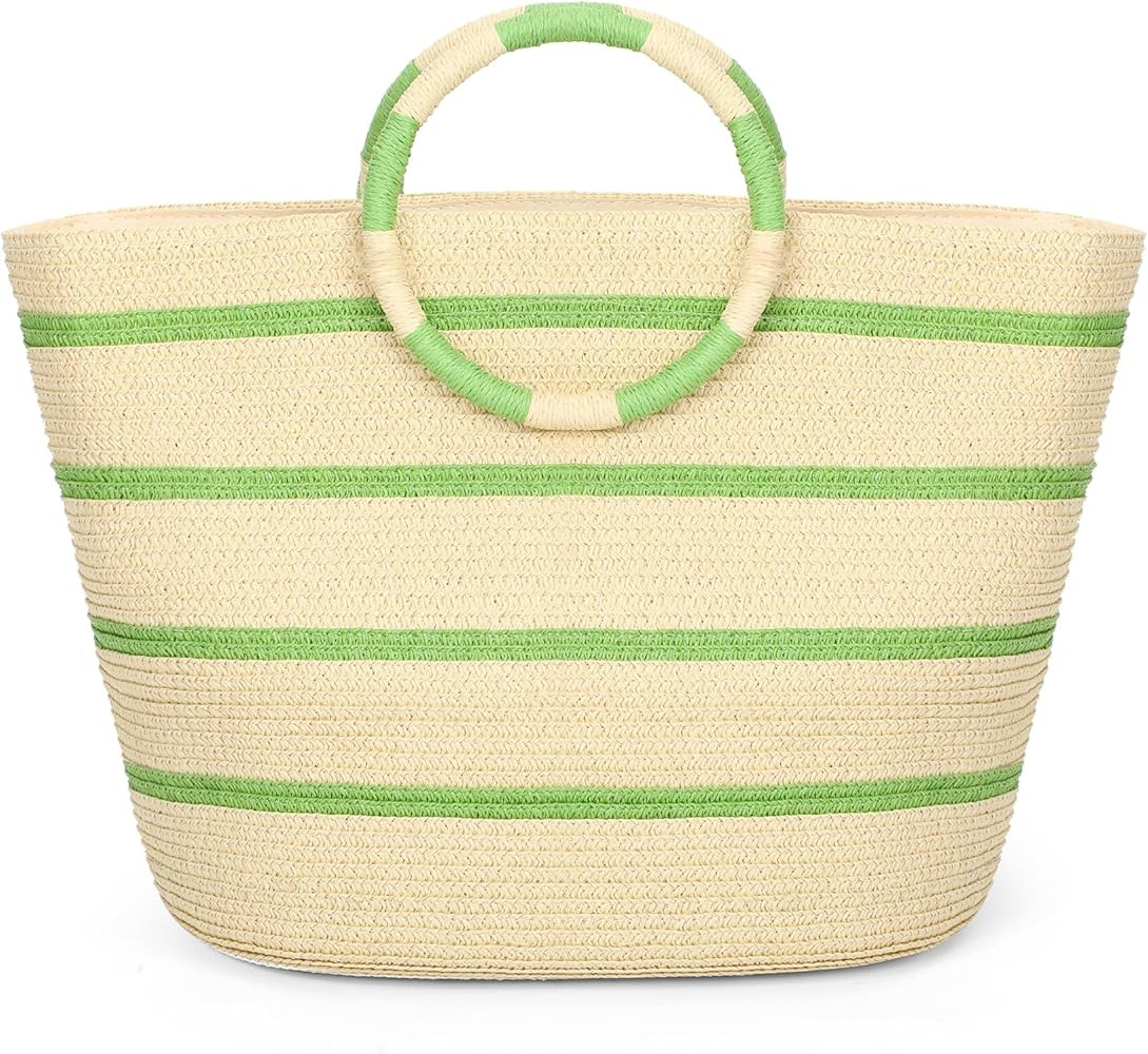 Beach Bags for Women Straw Tote Bag Summer Beach Bag Large Woven Straw Tote for Vacation Holiday | Amazon (US)