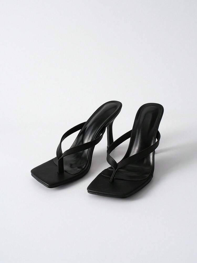 Women's Black Thong High Heel Fashion Sandals Winter Gifts | SHEIN