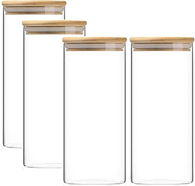 Glass Storage Jars Set, Airtight Sealing Glass Jar with Bamboo Lids Kitchen Storage Canisters Jar... | Amazon (UK)