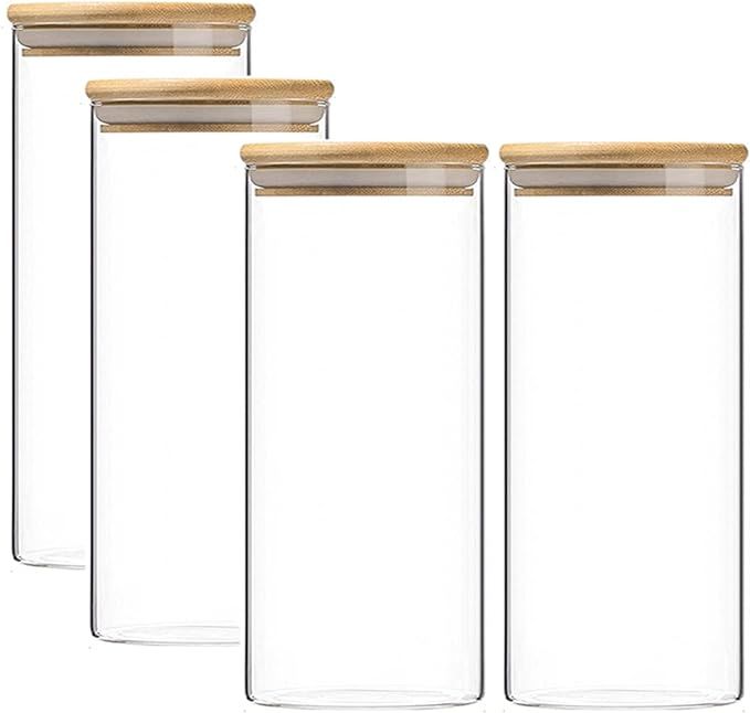 Glass Storage Jars Set, Airtight Sealing Glass Jar with Bamboo Lids Kitchen Storage Canisters Jar... | Amazon (UK)