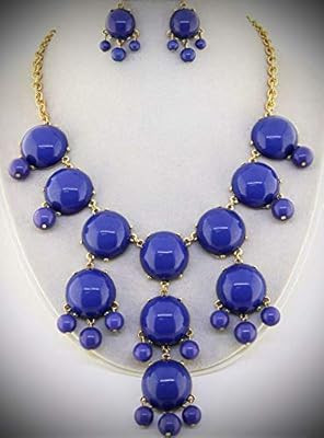 Navy Blue Gold Tone Lucite Stud Bauble Bubble Bip Necklace Earring For Women Statement Chunky Cry... | Amazon (US)