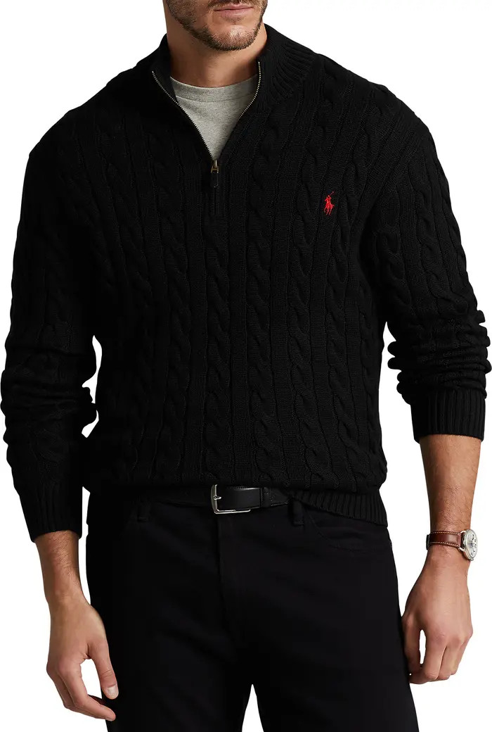Big & Tall Polo Ralph Lauren Cable Knit Cotton 1/4-Zip Sweater | Nordstrom