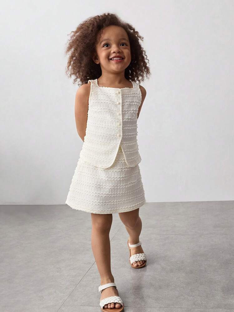 Maija Kids Conjunto Informal De 2 Piezas De Top De Punto Jacquard Y Falda Para Niña | SHEIN