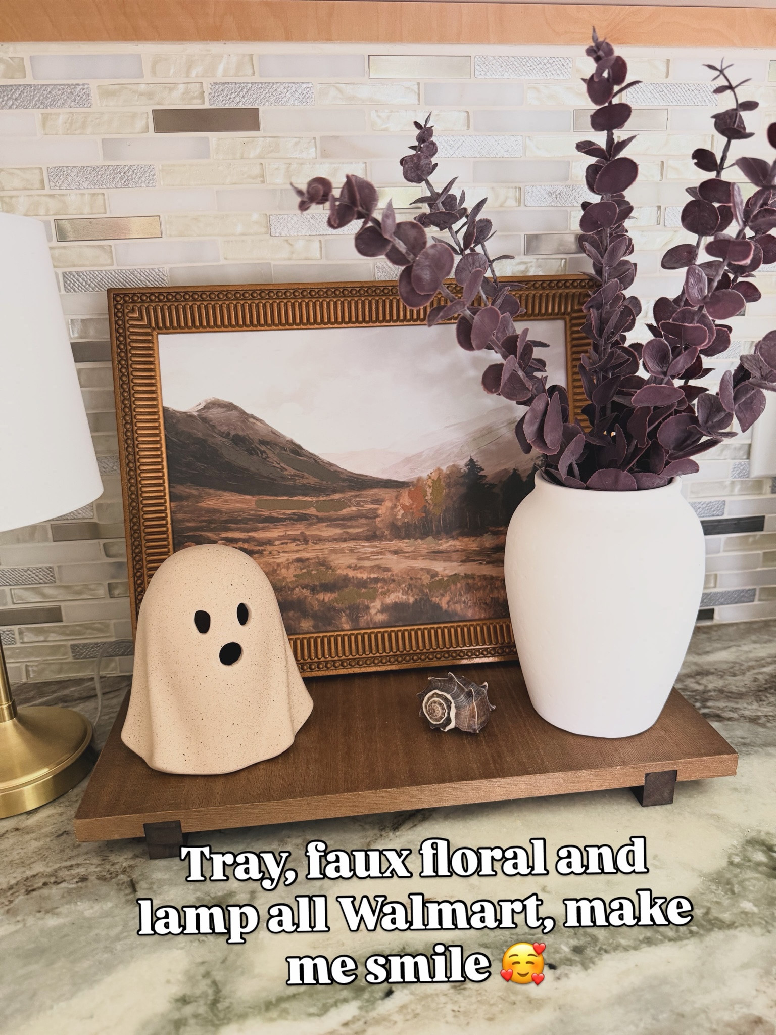 Fall countertop decor idea, I’ll be saving the ghost until spooky season but scoop him up now while he’s still available! #halloween tray style shelf Walmart @kohls

#LTKHome