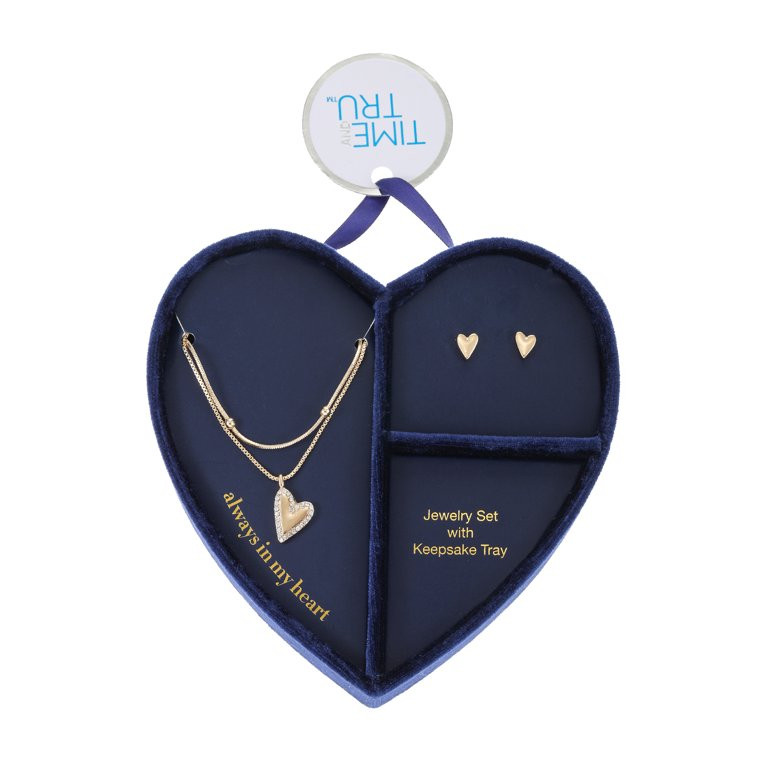 Time and Tru Goldtone Heart Motif Necklace and Earring Set, Female, 2 Pieces and 1 Pair - Walmart... | Walmart (US)
