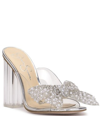 Saidah Pearl and Rhinestone Bow Clear Dress Slide Sandals | Dillard's
