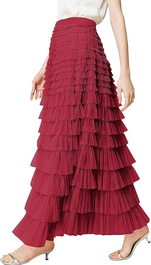 PEHMEA Tulle Maxi Skirts for Women, High Waist A-Line Flowy Elegant Party Wedding Guest Casual Sk... | Amazon (US)