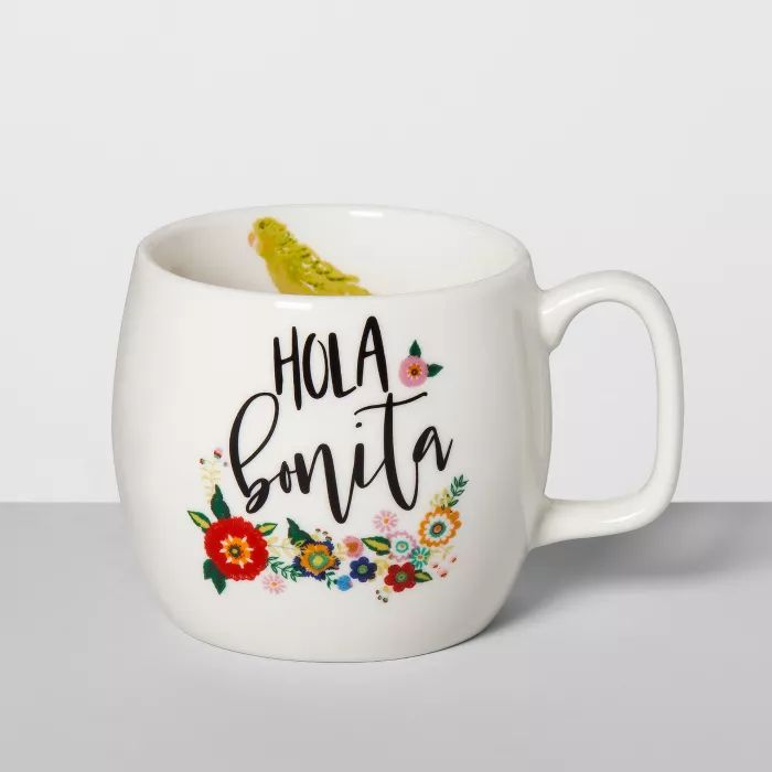 16oz Stoneware Hola Bonita Floral Mug White - Opalhouse™ | Target