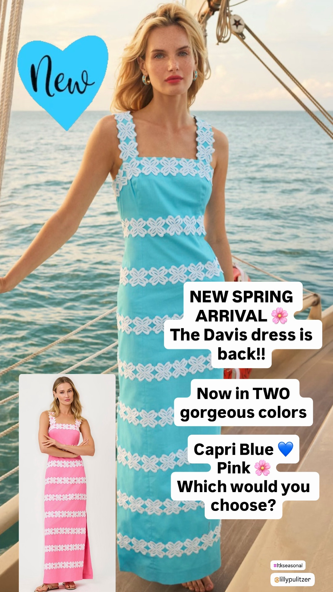 Spring Dress 

New Spring arrivals and the Davis Dress is back in two gorgeous colors! 🌸

I am absolutely obsessed with the Capri blue — it’s giving major coastal vacation vibes and I cannot wait to wear it on spring break this week! 

This dress is one of those pieces that works for everything: weddings, graduations, Easter, showers, vacations, and even summer dinners by the water. The white floral lace detail makes it so feminine and elevated.

If you loved this dress last year, don’t wait… it always sells out quickly!

spring dress
coastal style
wedding guest dress 
vacation outfit
resort wear
wedding guest dress
easter dress
graduation outfit
spring break outfit
maxi dress
lace detail dress
pink maxi dress
blue maxi dress
classic feminine style
spring fashion

#LTKspring
#LTKtravel
#LTKwedding
#LTKstyle
#LTKseasonal

#LTKWedding #LTKSeasonal #LTKBeauty