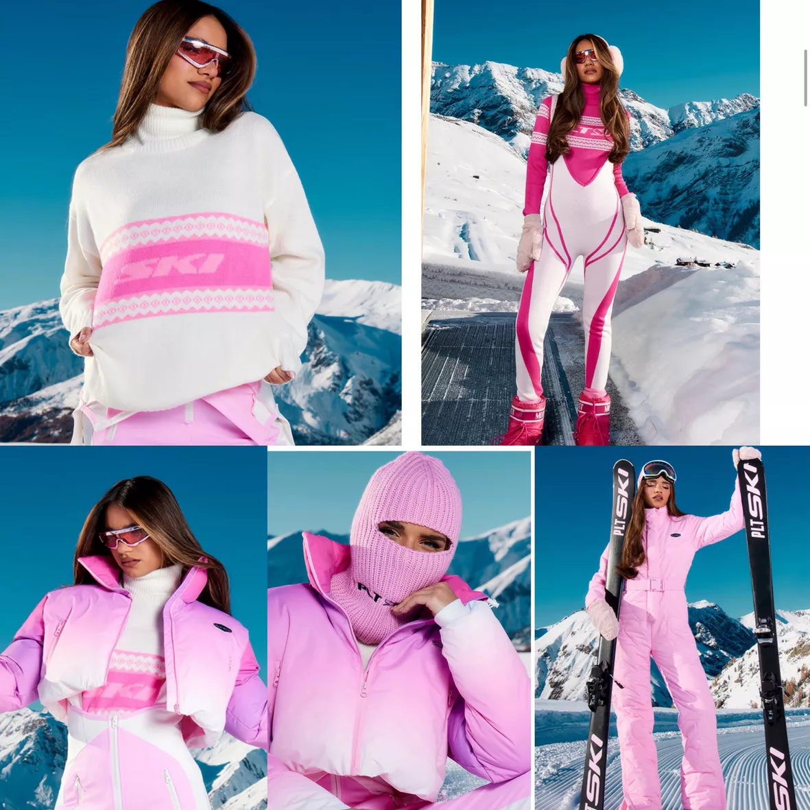 PRETTYLITTLETHING SKI Pink Heart Quilted Belted Snow Suit