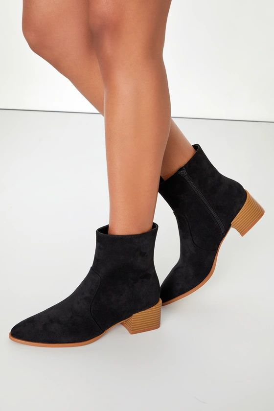 Oakleigh Black Suede Pointed-Toe Ankle Boots | Lulus (US)